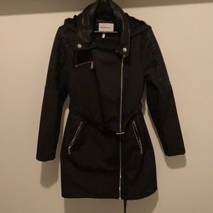 BCBG trench coat with faux fur lined hood